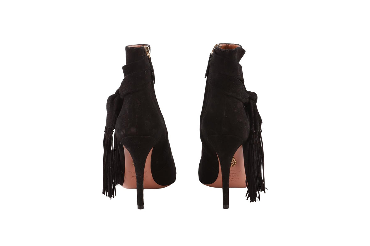 AQUAZZURA BLACK SUEDE ANKLE BOOTS EU 37.5 UK 4.5 US 7.5