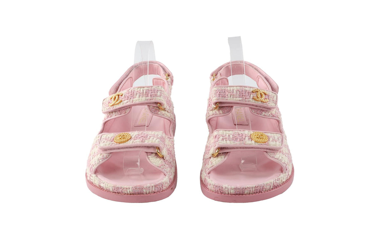CHANEL PINK 2024 DAD TWEED SANDALS EU 38.5 UK 5.5 US 8.5