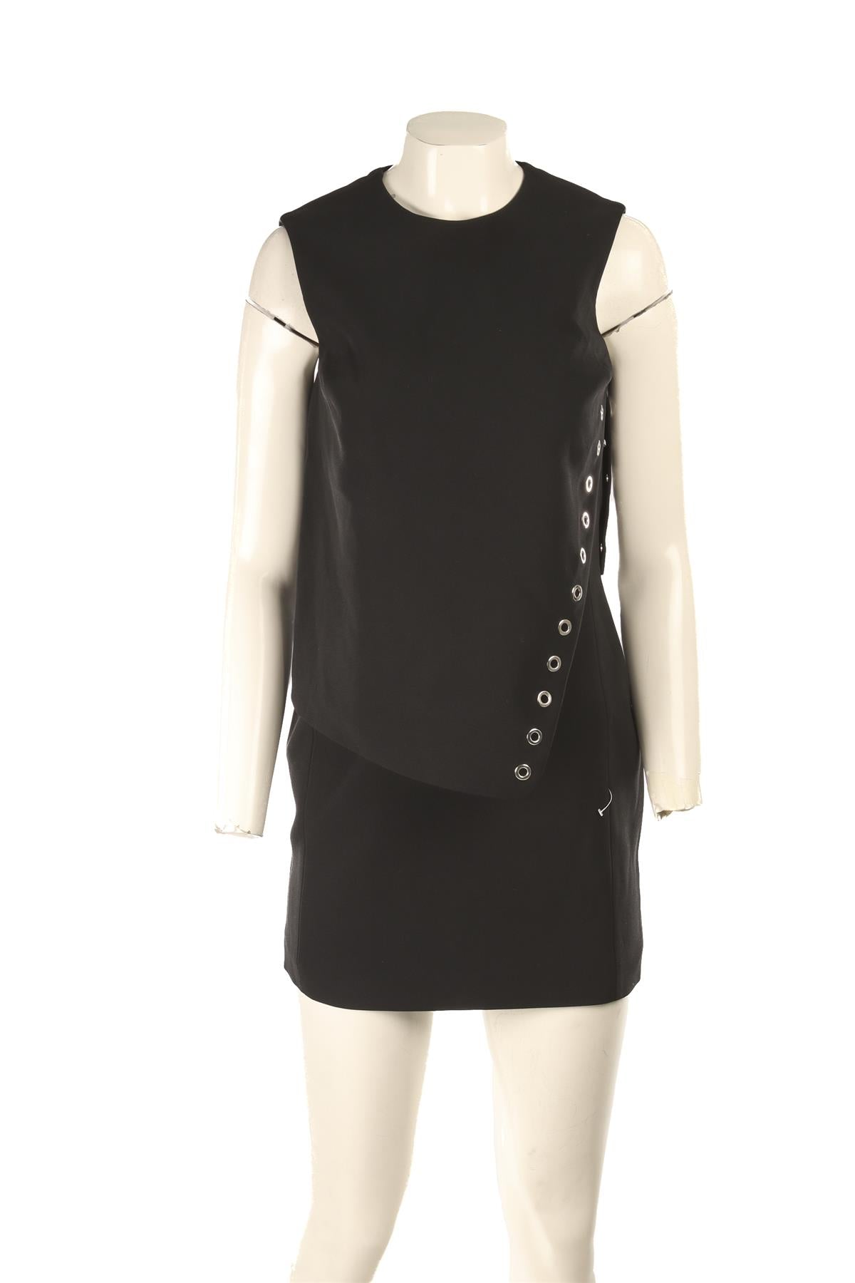 MUGLER BLACK WOVEN MINI DRESS FR 38 UK 10