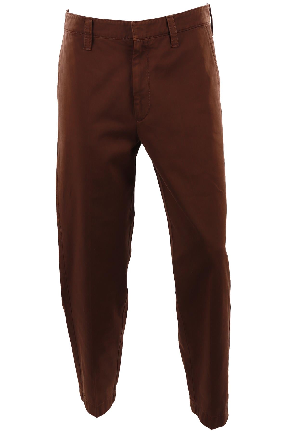 BROWN MEN'S COTTON STRAIGHT LEG PANTS