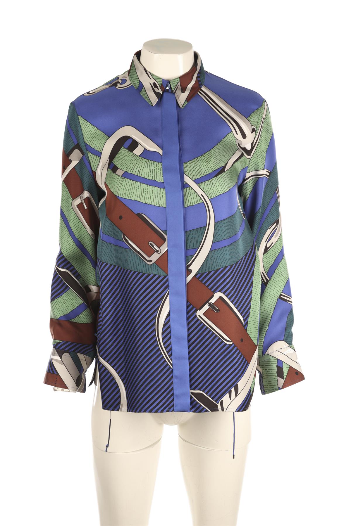 HERMÈS BLUE SILK SHIRT FR 36 UK 8