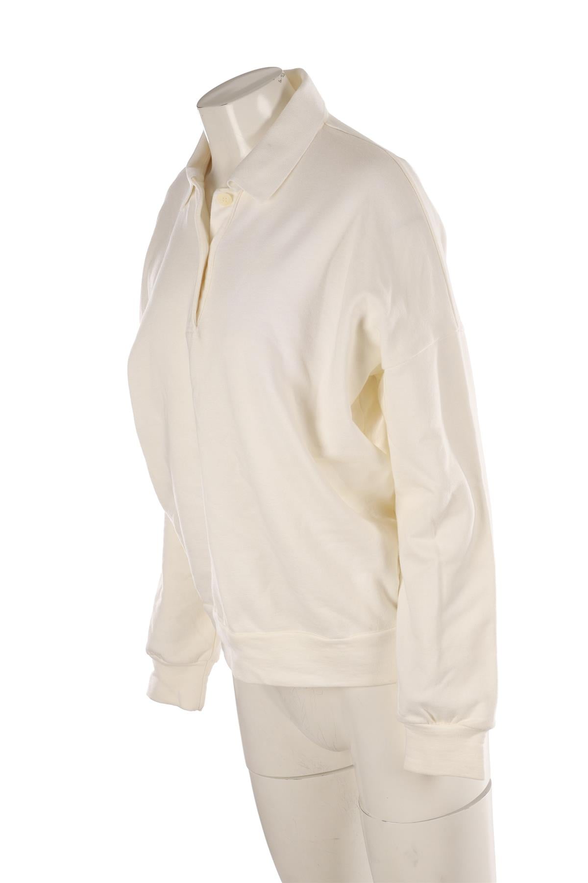 THE ROW WHITE COTTON POLO SWEATSHIRT XSMALL
