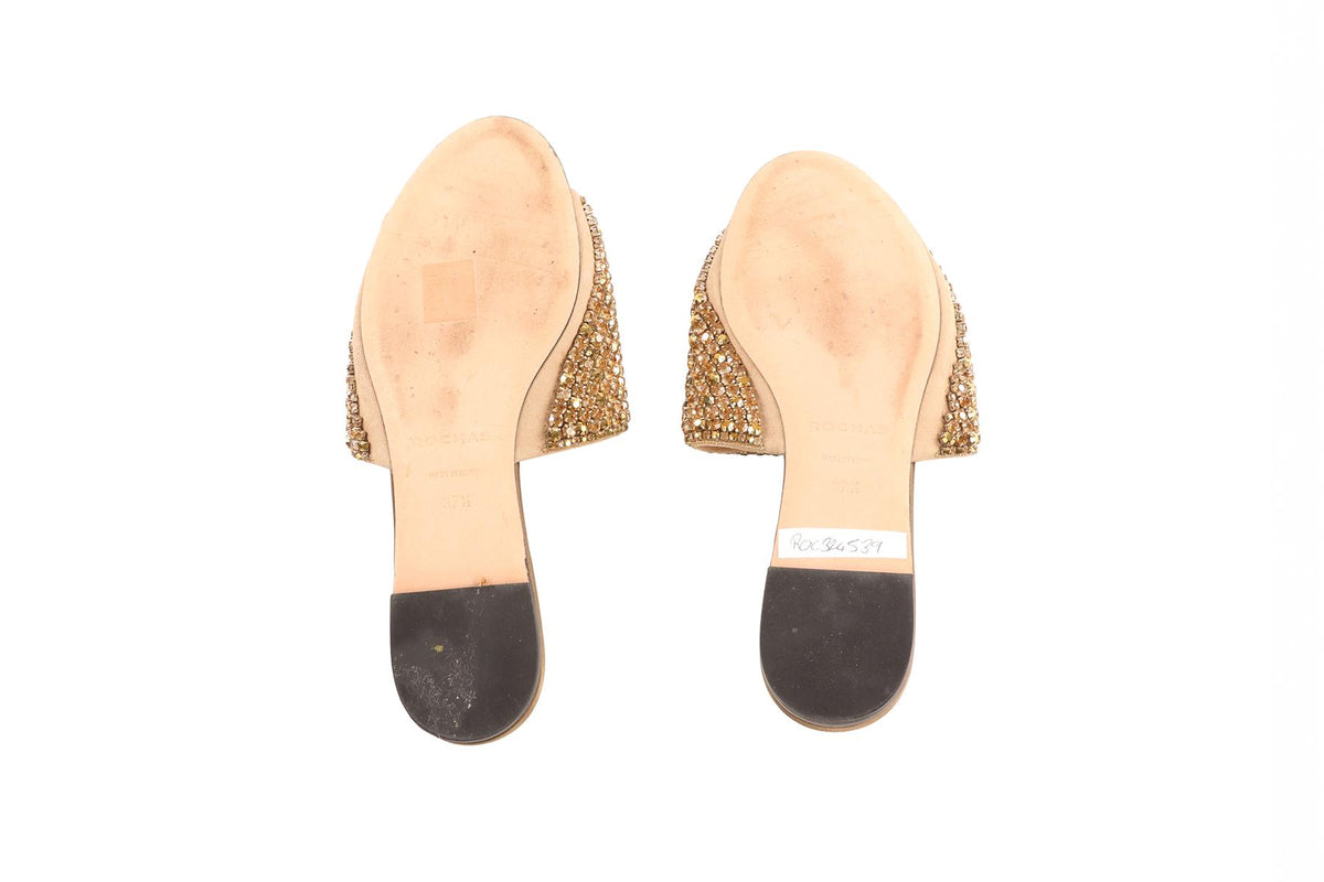 ROCHAS GOLD CRYSTAL AND SATIN SANDALS EU 37.5 UK 4.5