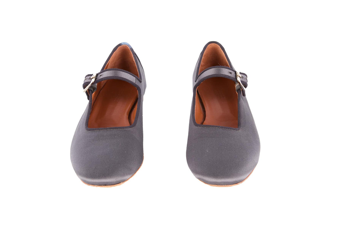 LE MONDE BERYL NAVY SATIN BALLET FLATS EU 38.5 UK 5.5 US 8.5