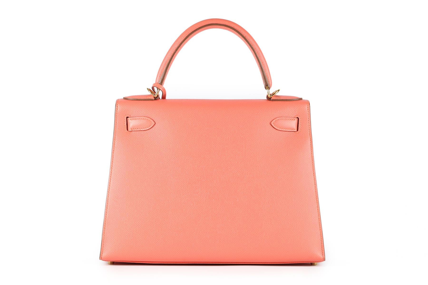 HERMÈS PINK 2014 KELLY SELLIER 28 CM EPSOM LEATHER BAG IN FLAMINGO