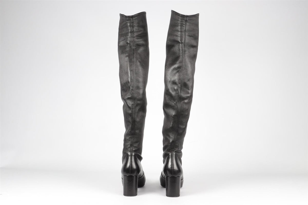 SAINT LAURENT BLACK LEATHER OVER THE KNEE BOOTS EU 39 UK 6 US 9
