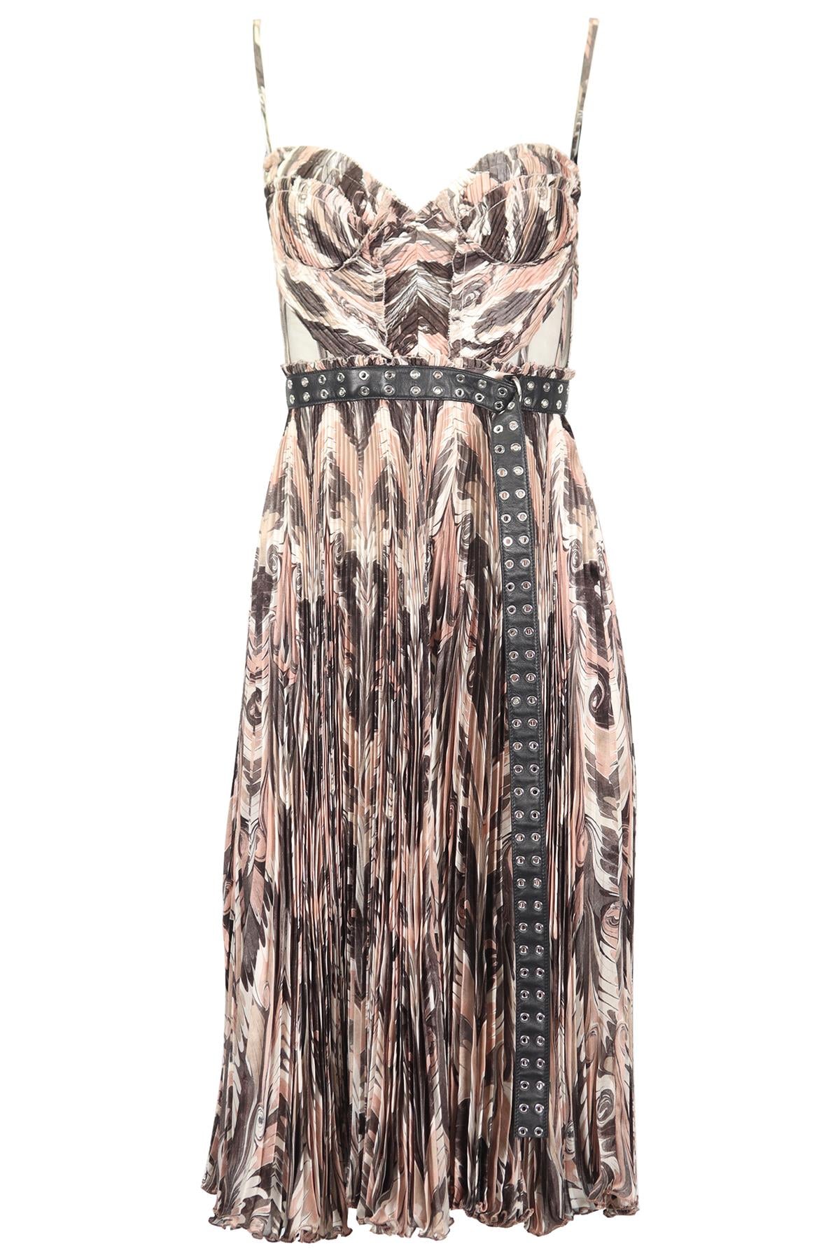 ALEXANDER MCQUEEN BELTED SILK MIDI DRESS XSMALL
