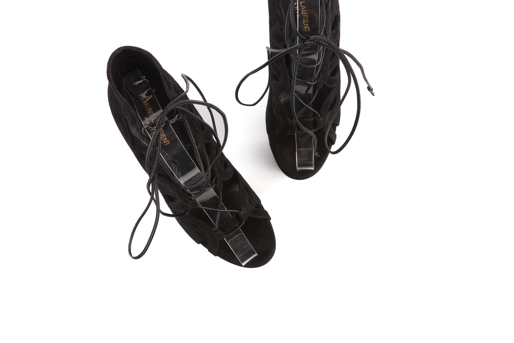 SAINT LAURENT BLACK SUEDE PLATFORM SANDALS EU 39.5 UK 6.5 US 9.5