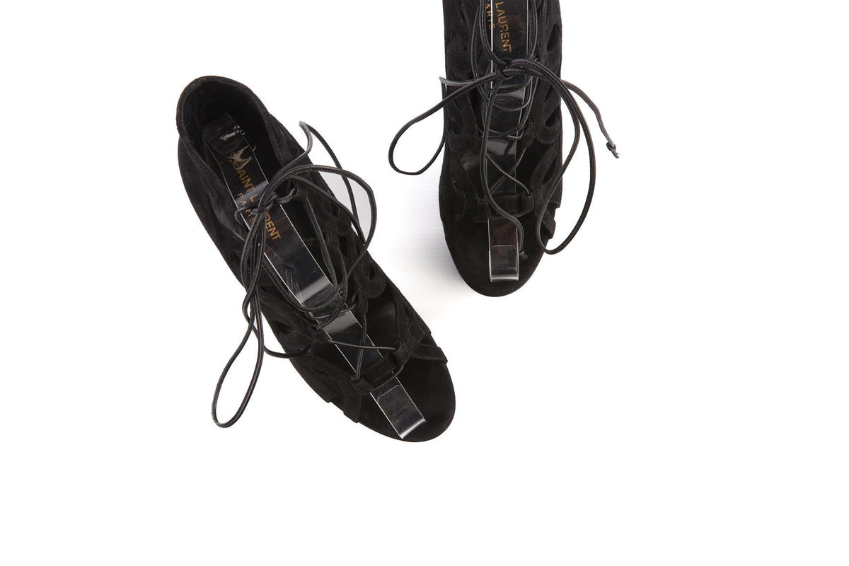 SAINT LAURENT BLACK SUEDE PLATFORM SANDALS EU 39.5 UK 6.5 US 9.5