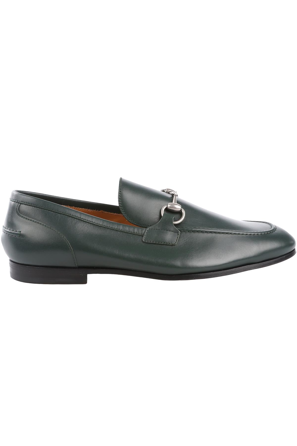 GUCCI GREEN MENS JORDAANS LEATHER LOAFERS EU 42 UK 8 US 9