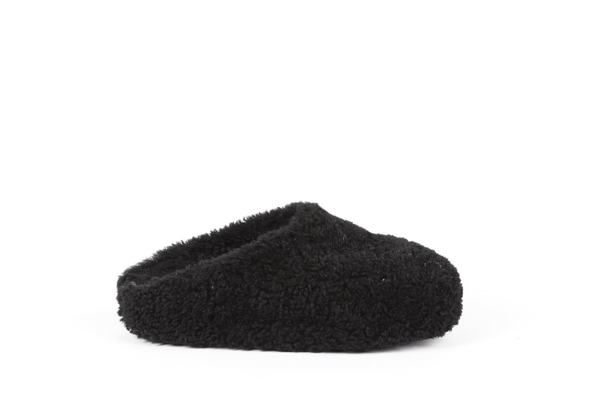 AMINA MUADDI BLACK SHEARLING PLATFORM SLIPPERS EU 38.5 UK 5.5 US 8.5