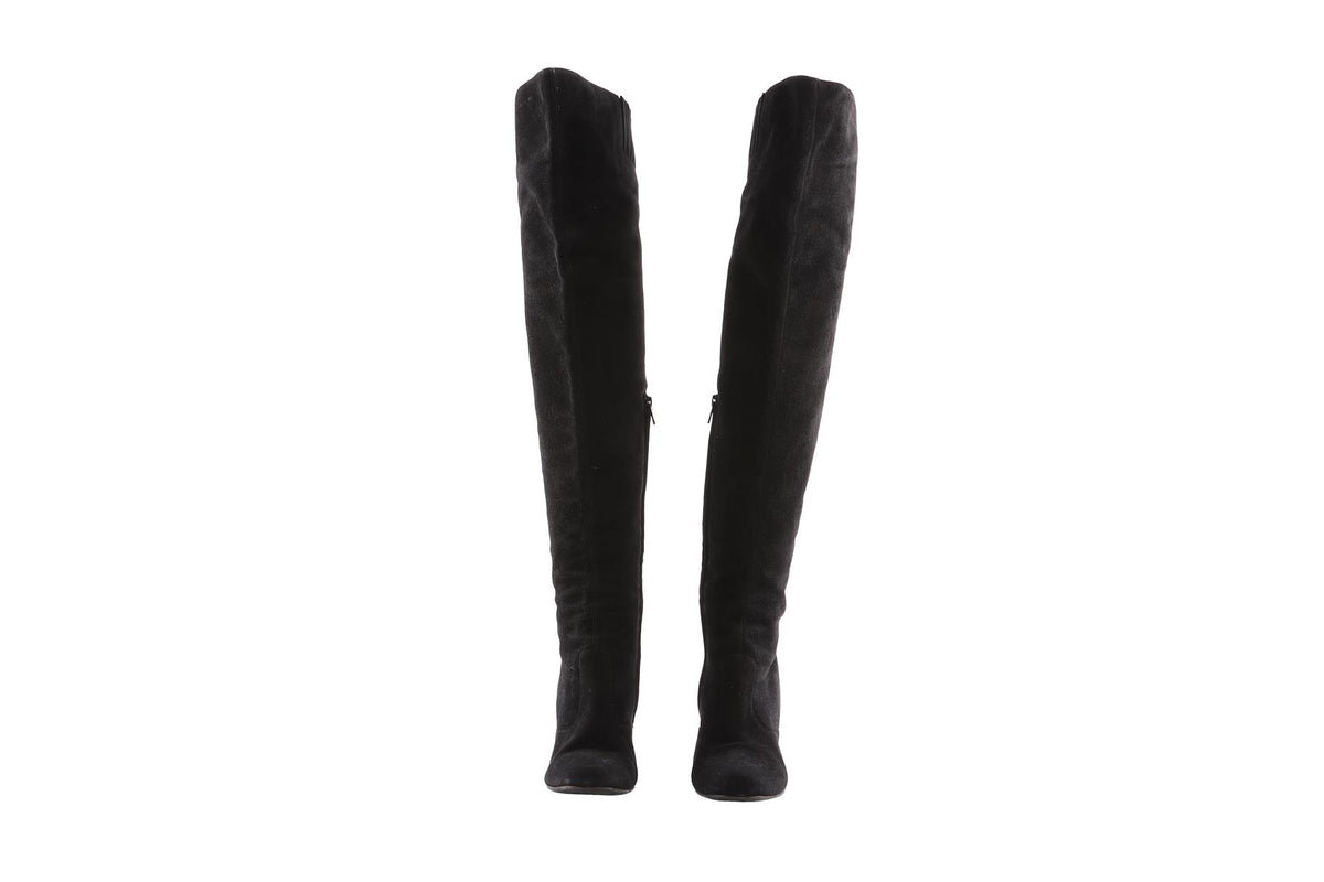 SAINT LAURENT BLACK SUEDE OVER THE KNEE BOOTS EU 39.5 UK 6.5 US 9.5