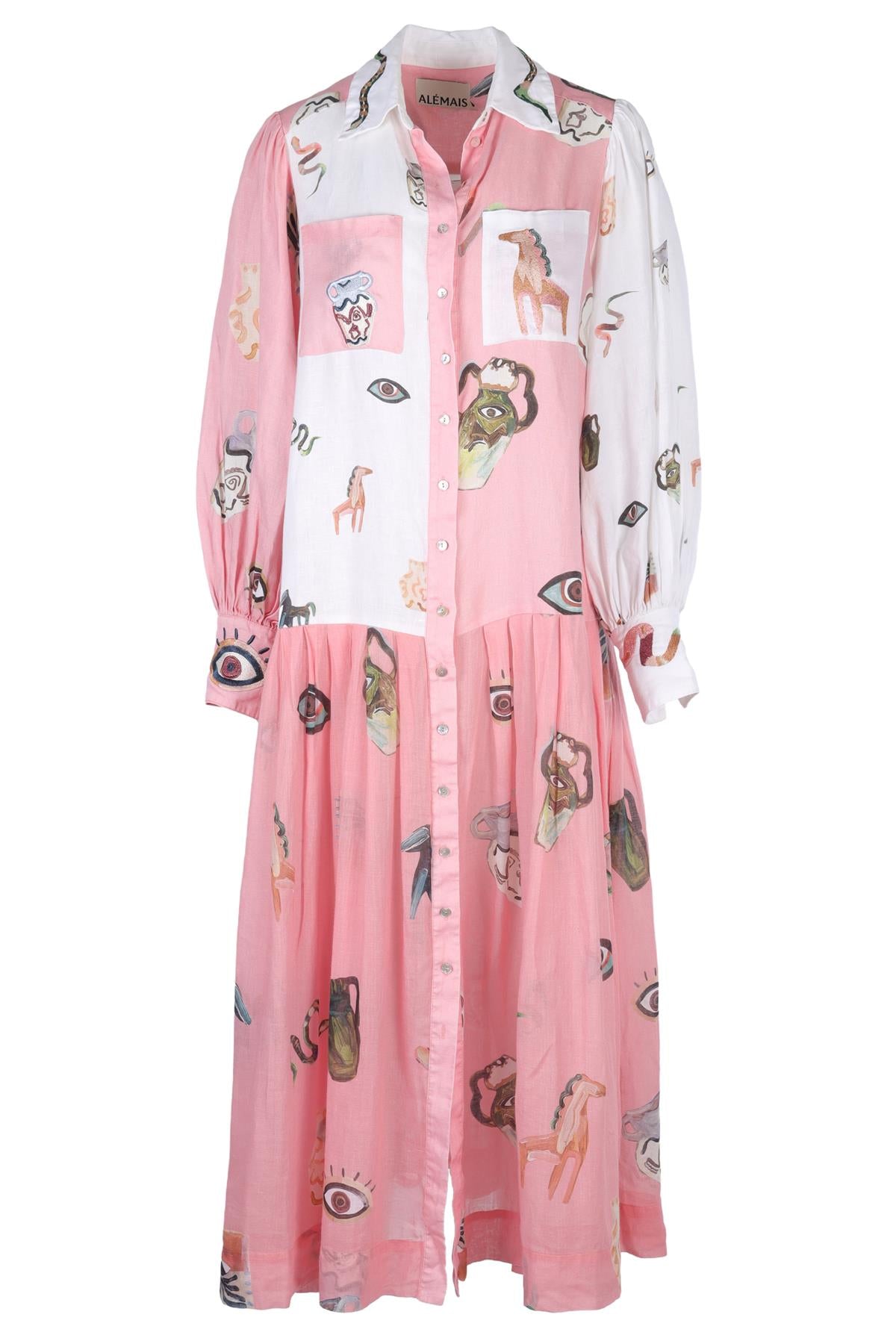 ALEMAIS PINK LINEN MAXI DRESS AU 8 UK 8