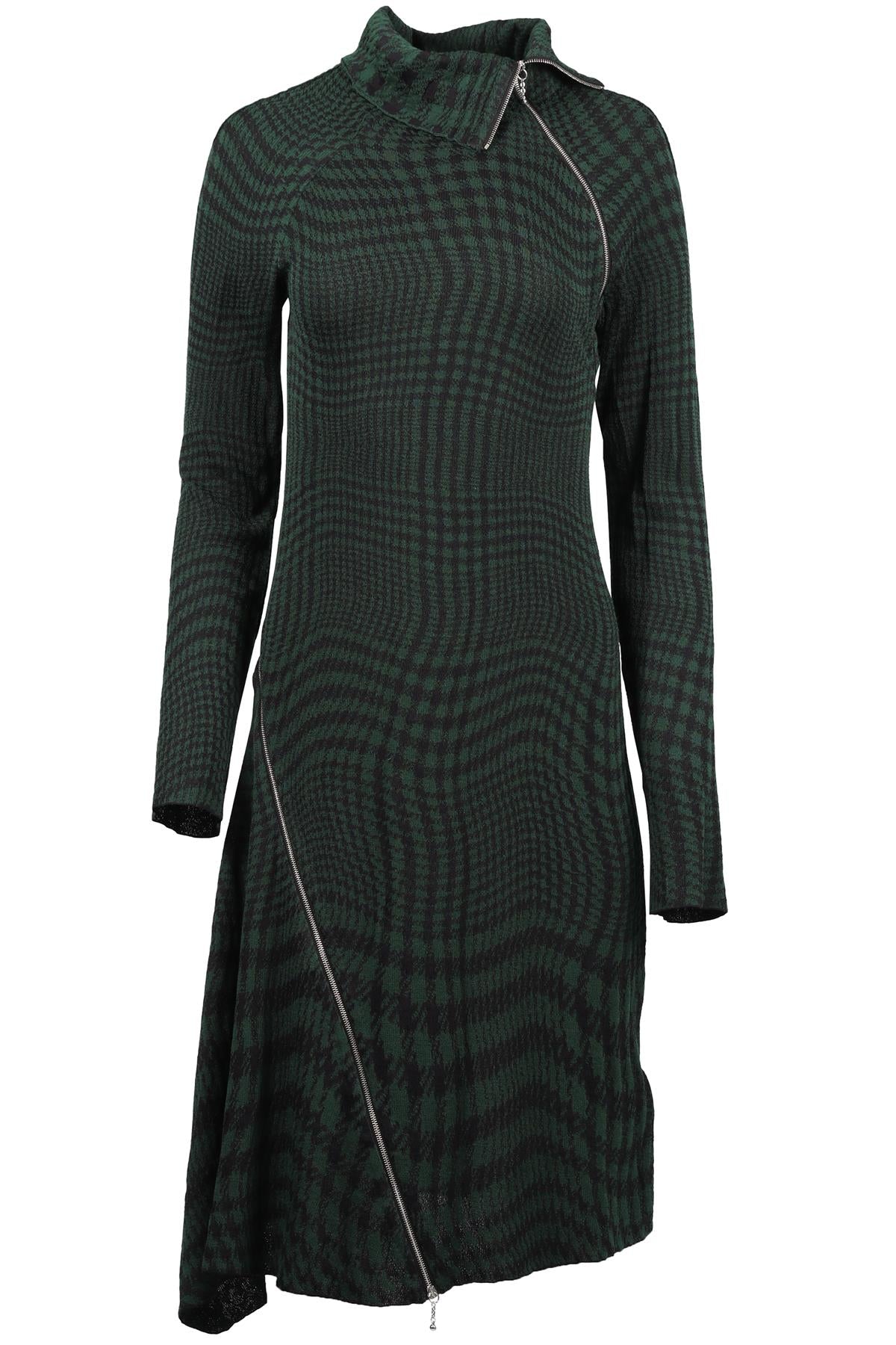 BURBERRY GREEN WOOL BLEND MIDI DRESS SMALL