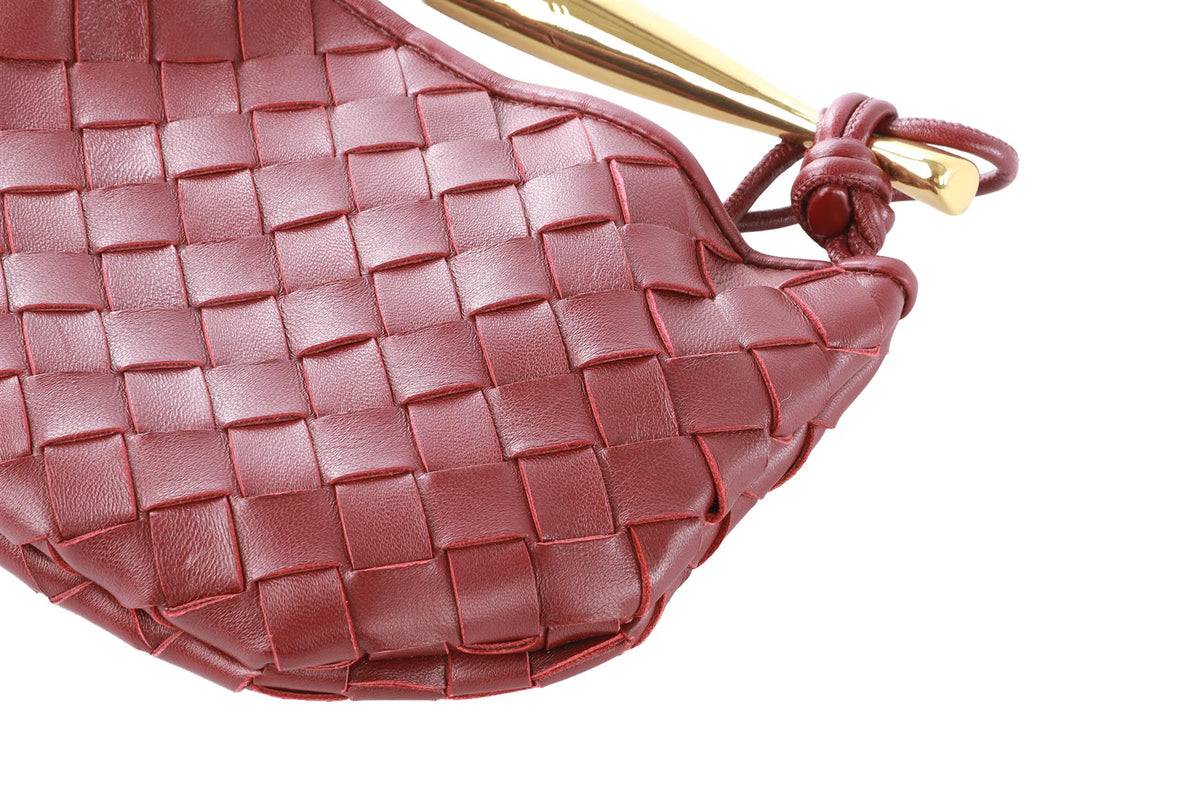 BOTTEGA VENETA BURGUNDY SARDINE MINI INTRECCIATO LEATHER SHOULDER BAG