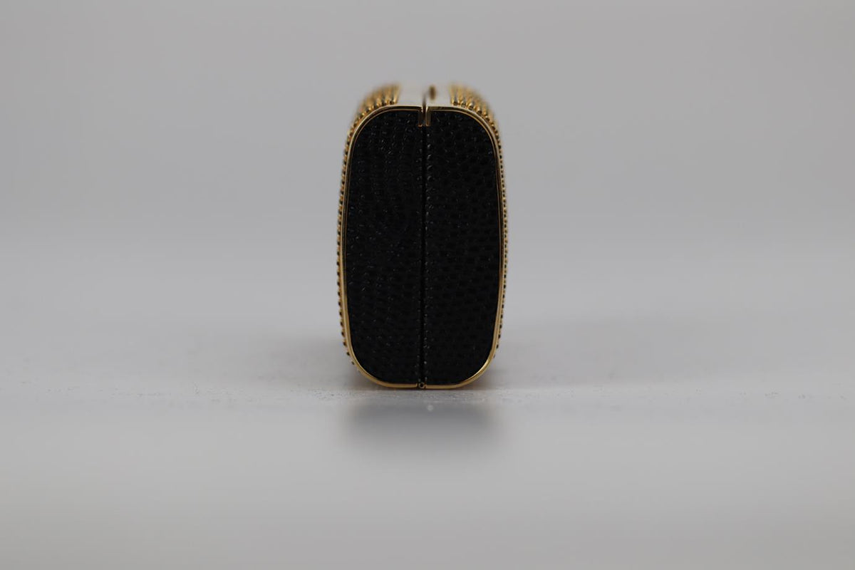 STARK CRYSTAL EMBELLISHED PYTHON AND GOLD TONE CLUTCH