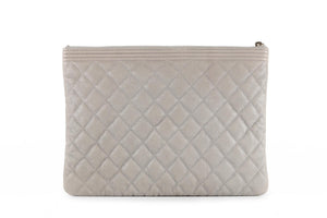 CHANEL GREY 2019 BOY O CASE MEDIUM QUILTED CAVIAR LEATHER CLUTCH