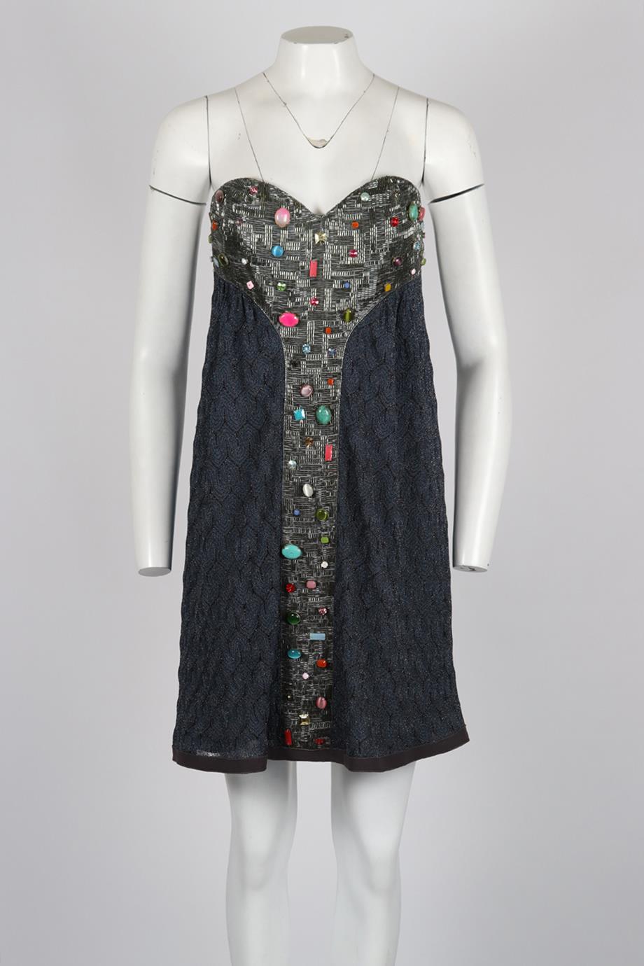 MISSONI STRAPLESS EMBELLISHED CROCHET MINI DRESS IT 44 UK 12
