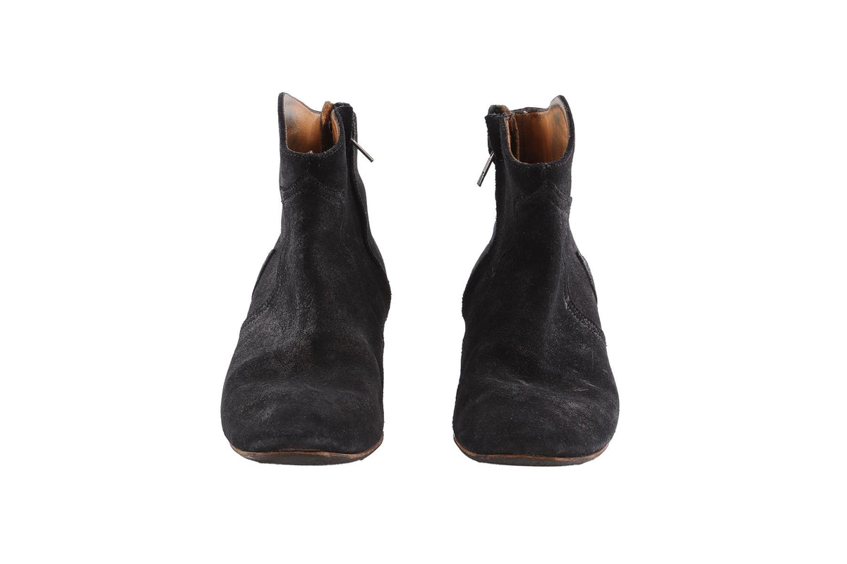 ISABEL MARANT BLACK DICKER SUEDE ANKLE BOOTS EU 38