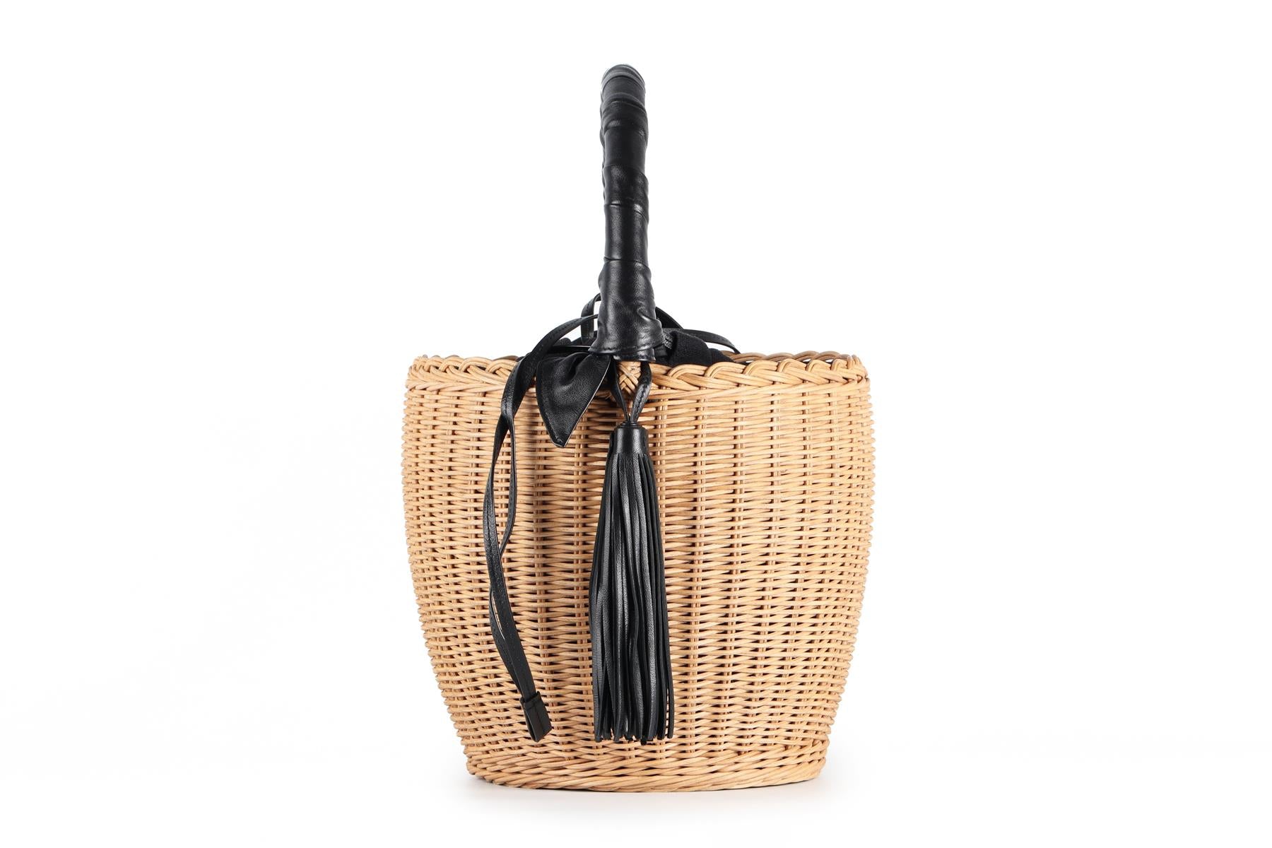SAINT LAURENT BLACK WICKER BASKET BAG