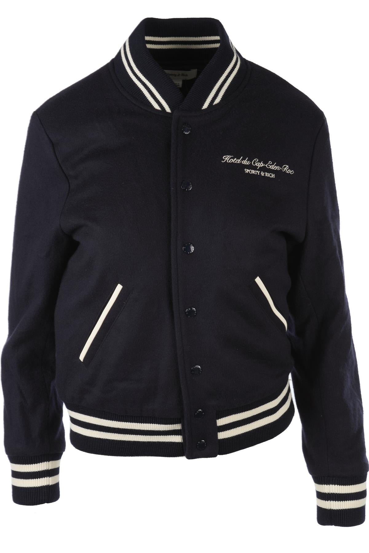 SPORTY & RICH NAVY WOOL BOMBER JACKET SMALL