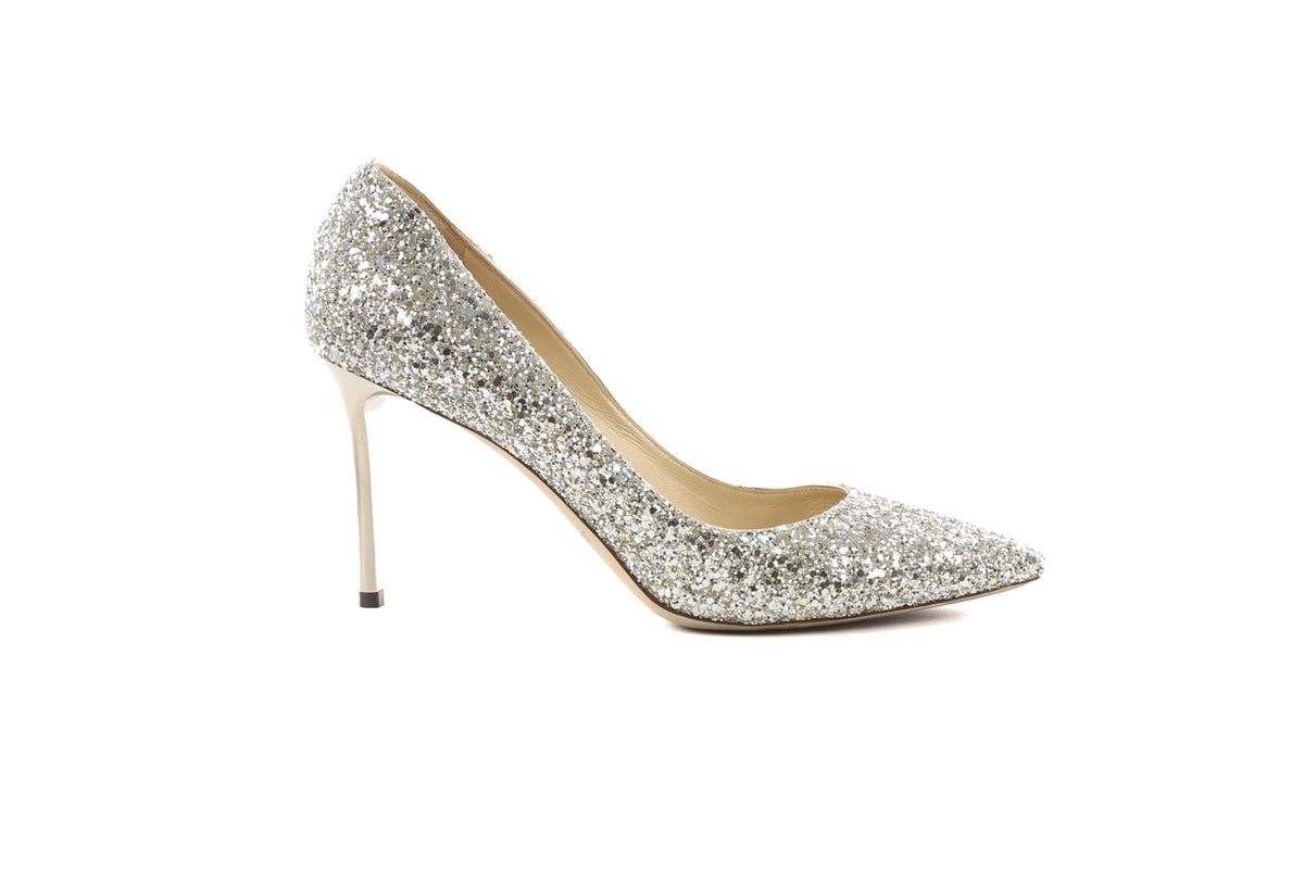 JIMMY CHOO SILVER GLITTER PUMPS EU 40 UK 7 US 10