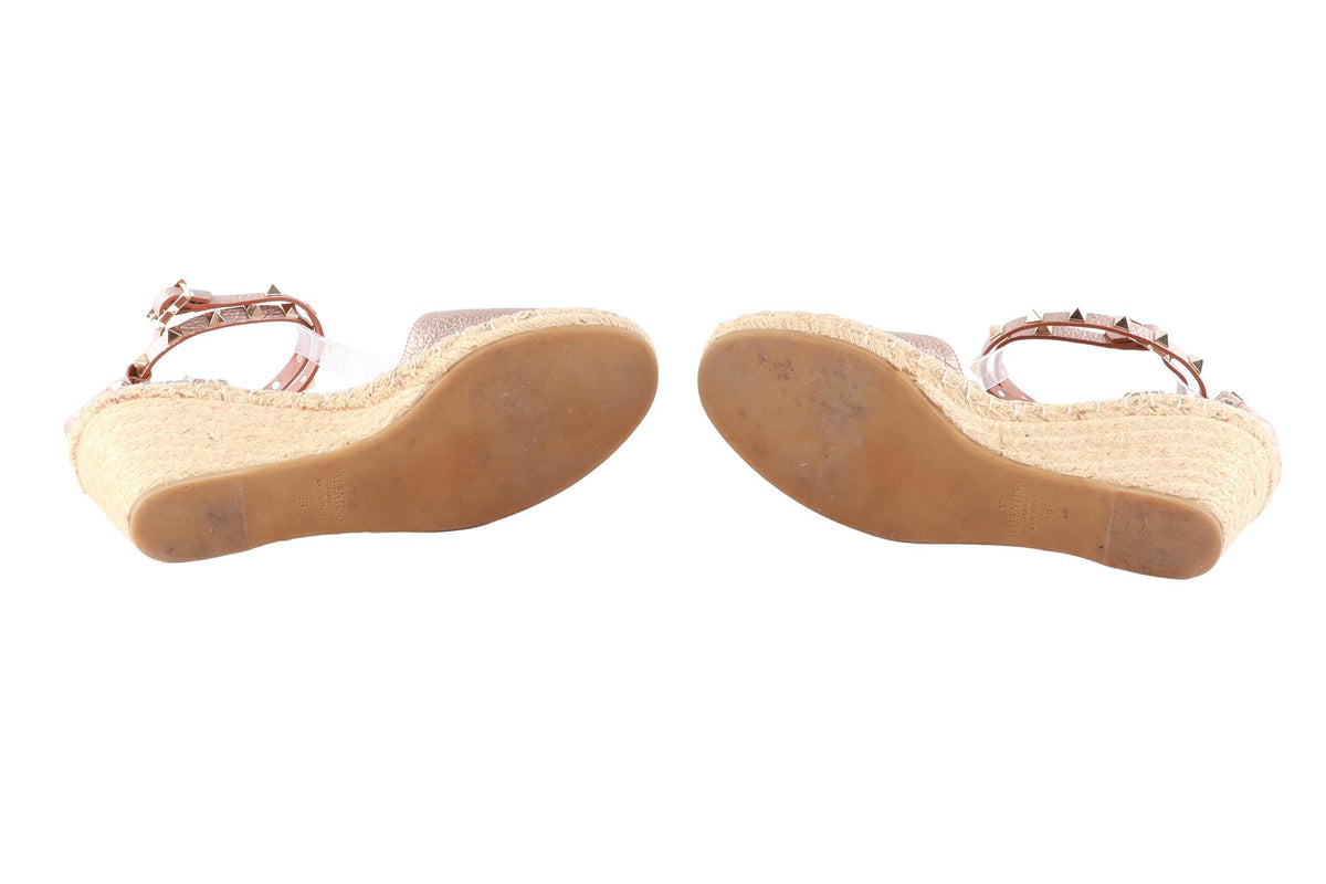 VALENTINO GARAVANI BRONZE LEATHER WEDGE ESPADRILLES EU 39 UK 6 US 9