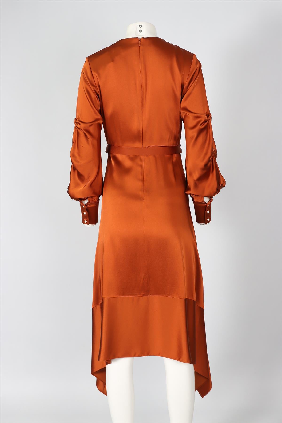 JONATHAN SIMKHAI ORANGE SATIN MIDI DRESS US 4 UK 8