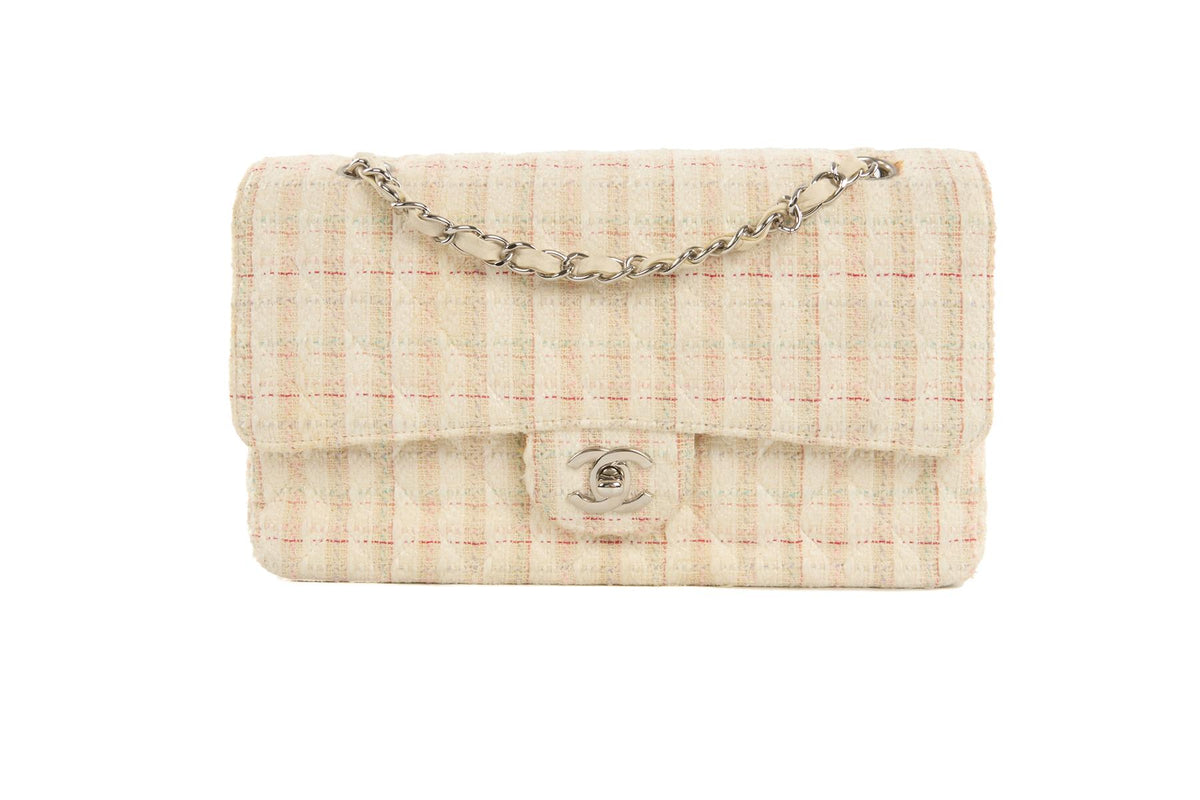 CHANEL MULTI 2004-2005 CLASSIC DOUBLE FLAP MEDIUM TWEED SHOULDER BAG