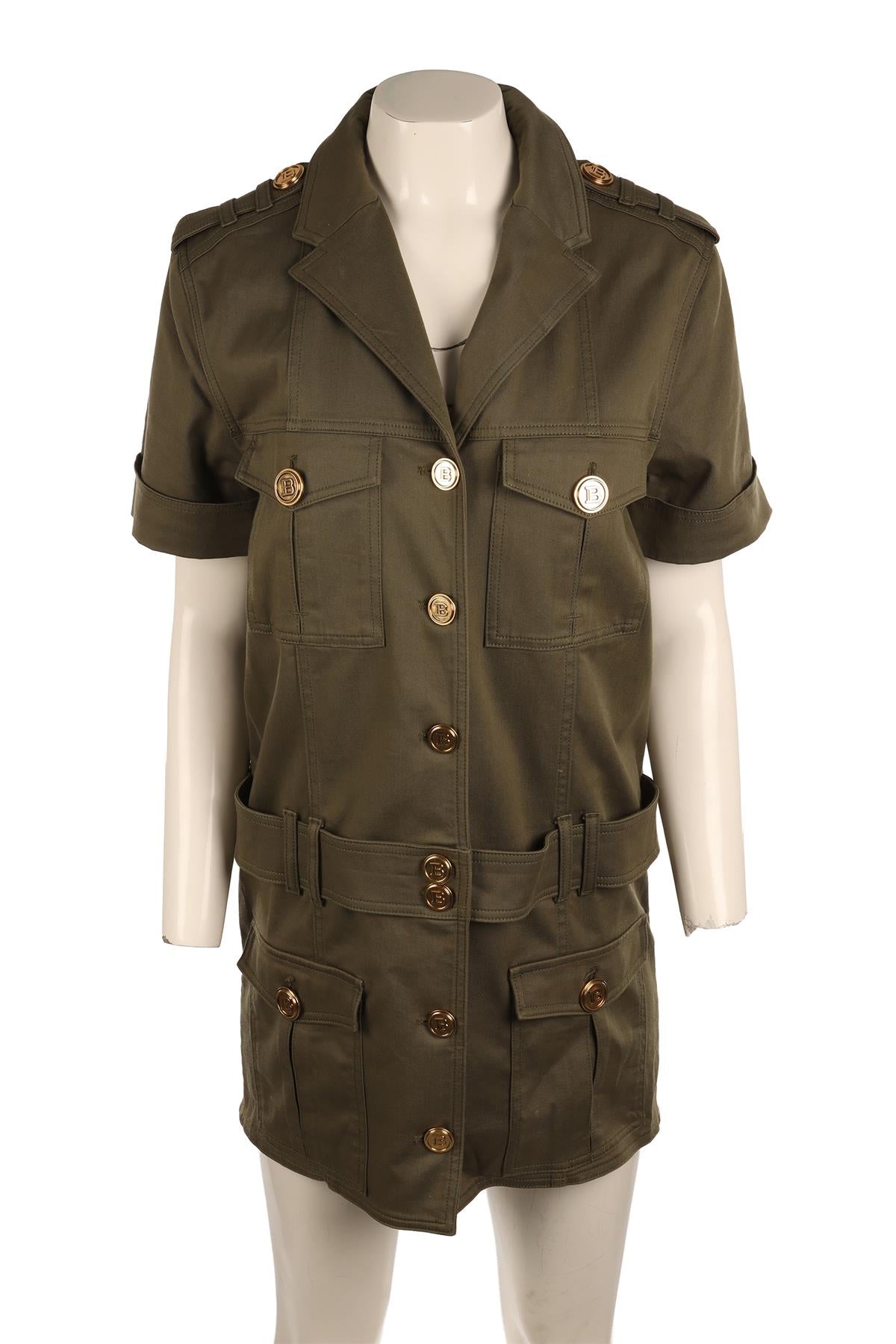 BALMAIN GREEN COTTON MINI DRESS FR 42 UK 14