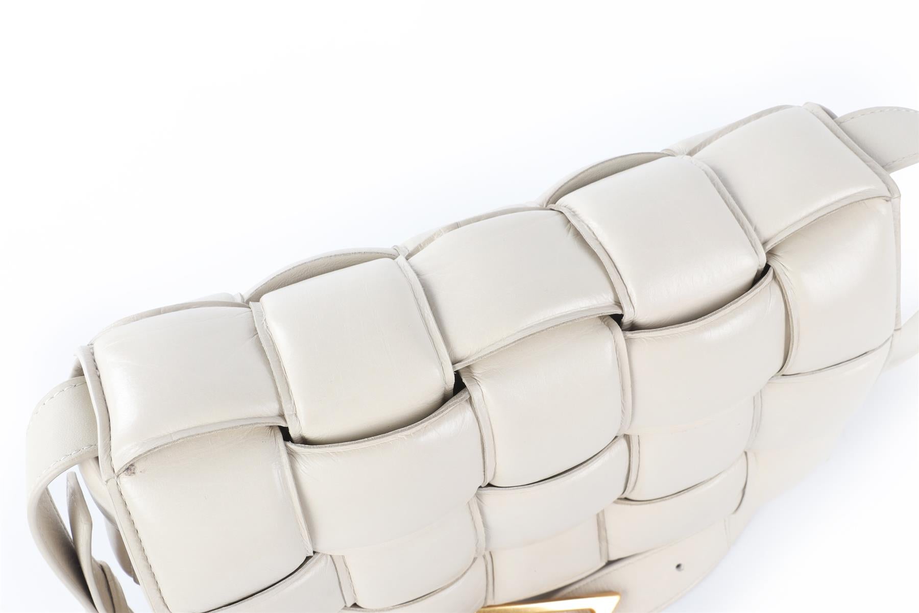 BOTTEGA VENETA ECRU CASSETTE INTRECCIATO LEATHER SHOULDER BAG