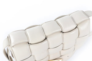 BOTTEGA VENETA ECRU CASSETTE INTRECCIATO LEATHER SHOULDER BAG