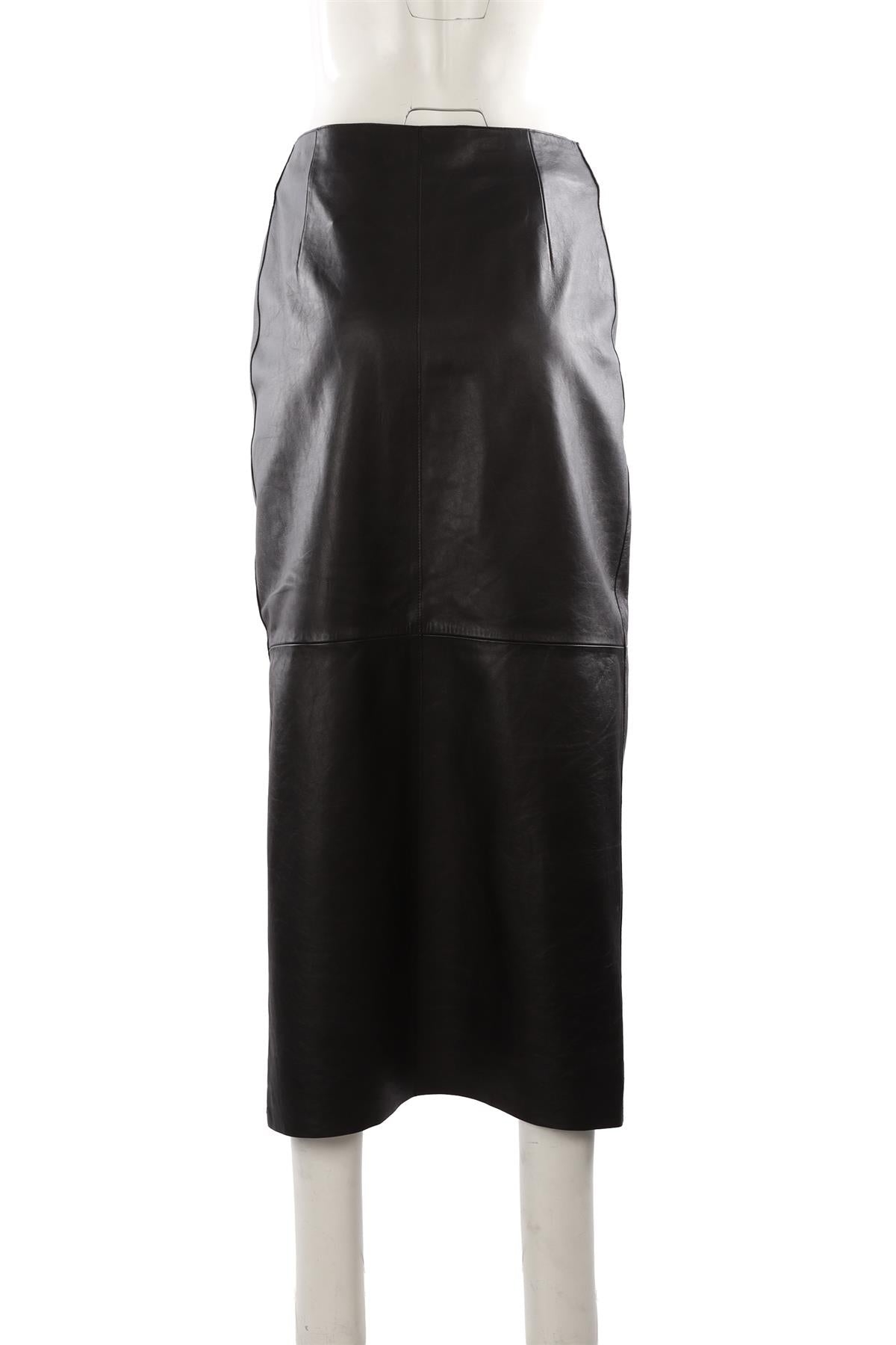BLACK LEATHER MAXI SKIRT