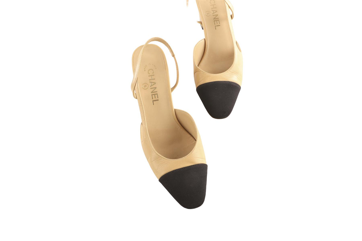 CHANEL BEIGE LEATHER SLINGBACK PUMPS EU 39 UK 6 US 9