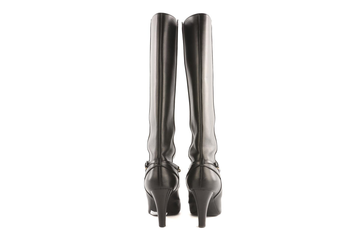 SAINT LAURENT BLACK LE MAILLON LEATHER KNEE HIGH BOOTS EU 39 UK 6 US 9