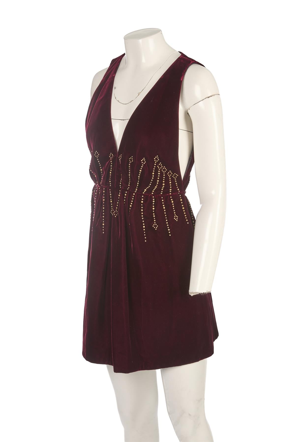 SAINT LAURENT BURGUNDY VELVET MINI DRESS FR 36 UK 8