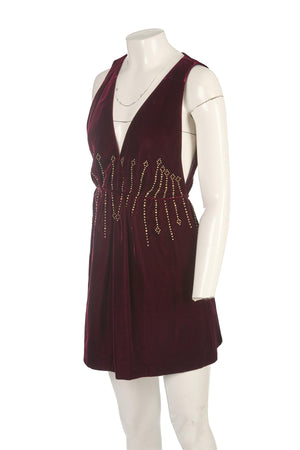 SAINT LAURENT BURGUNDY VELVET MINI DRESS FR 36 UK 8