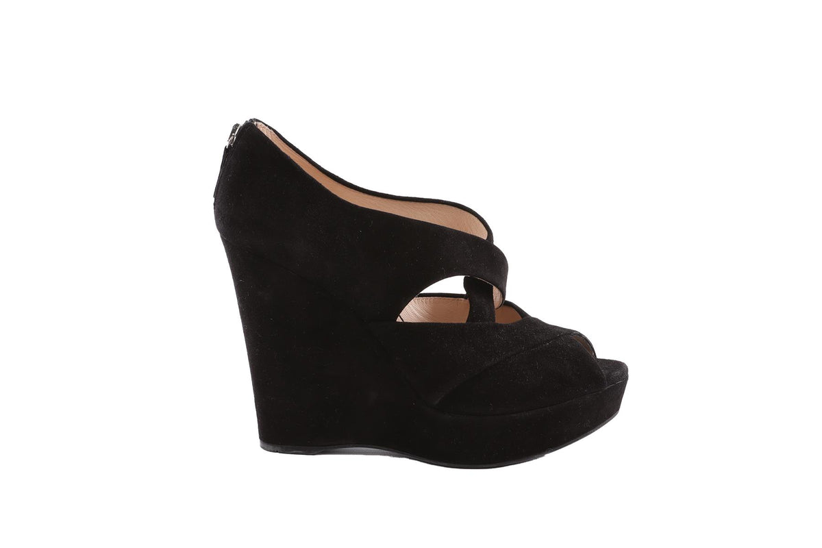 PRADA BLACK SUEDE WEDGE SANDALS EU 38