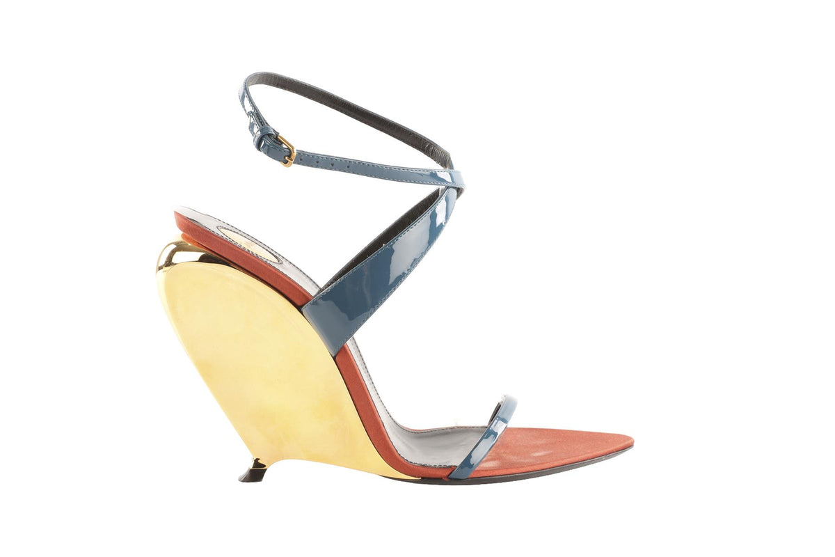 SAINT LAURENT BLUE SALOME LEATHER WEDGE SANDALS EU 39 UK 6 US 9