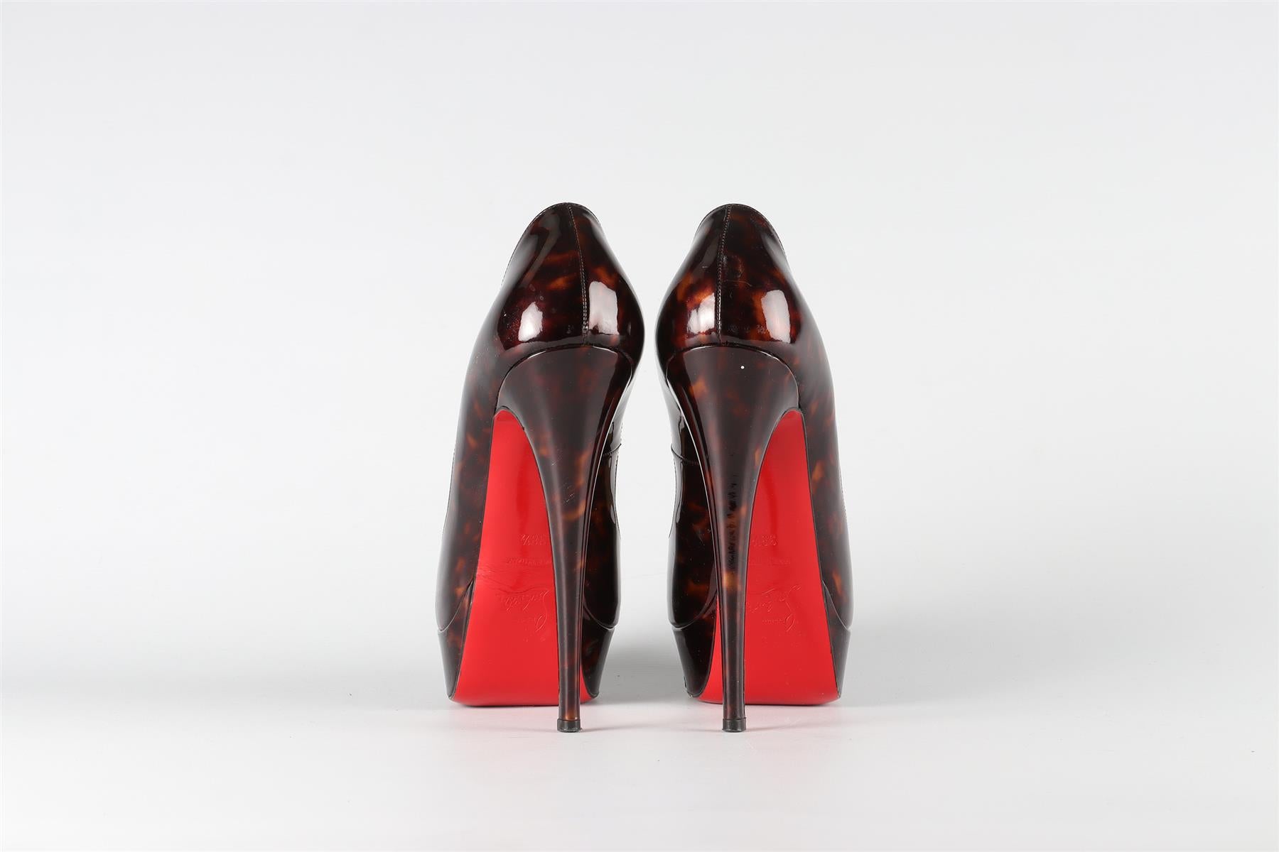 CHRISTIAN LOUBOUTIN BROWN PATENT LEATHER PLATFORM PUMPS EU 38.5 UK 5.5 US 8.5