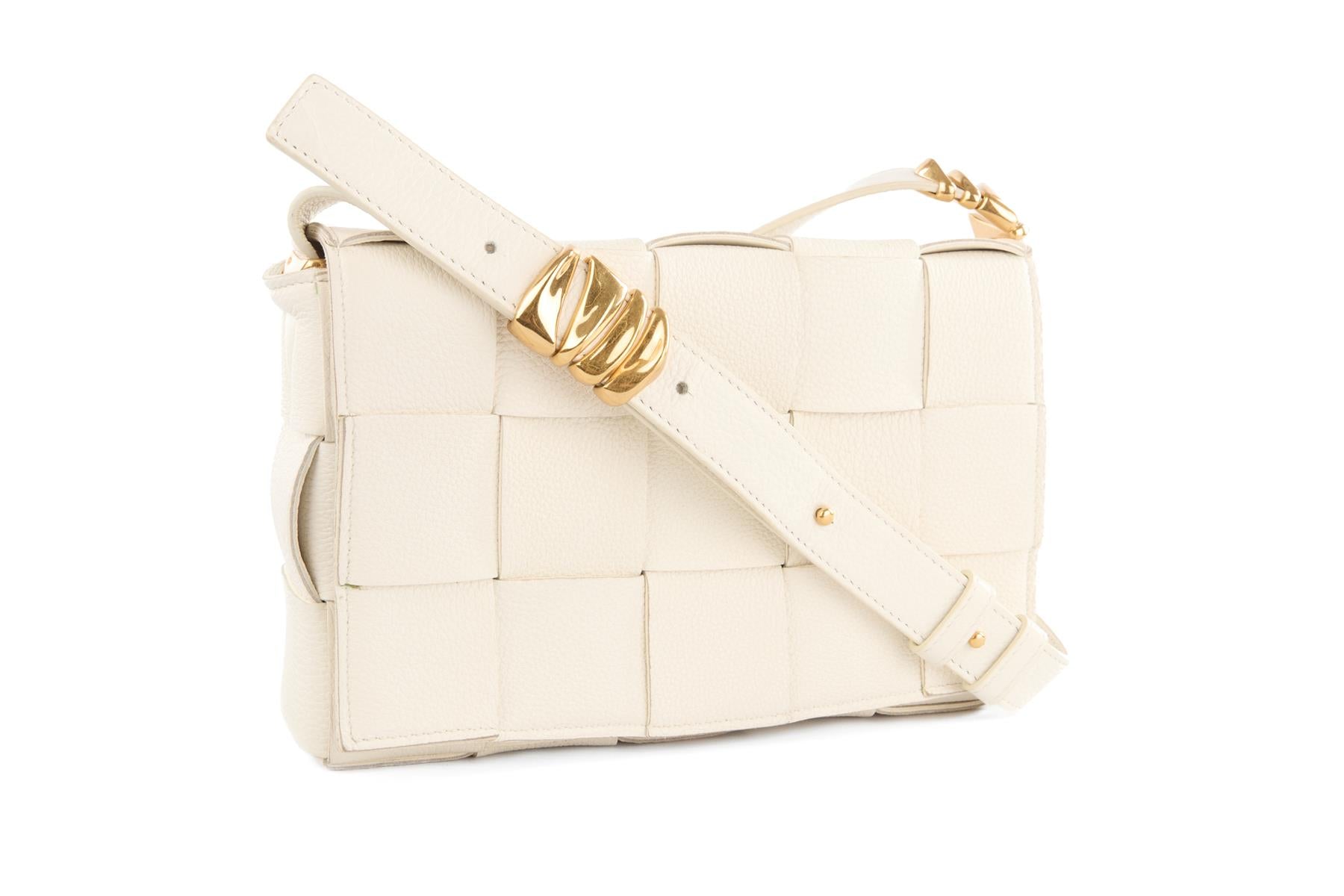 BOTTEGA VENETA WHITE CASSETTE SMALL INTRECCIATO LEATHER SHOULDER BAG