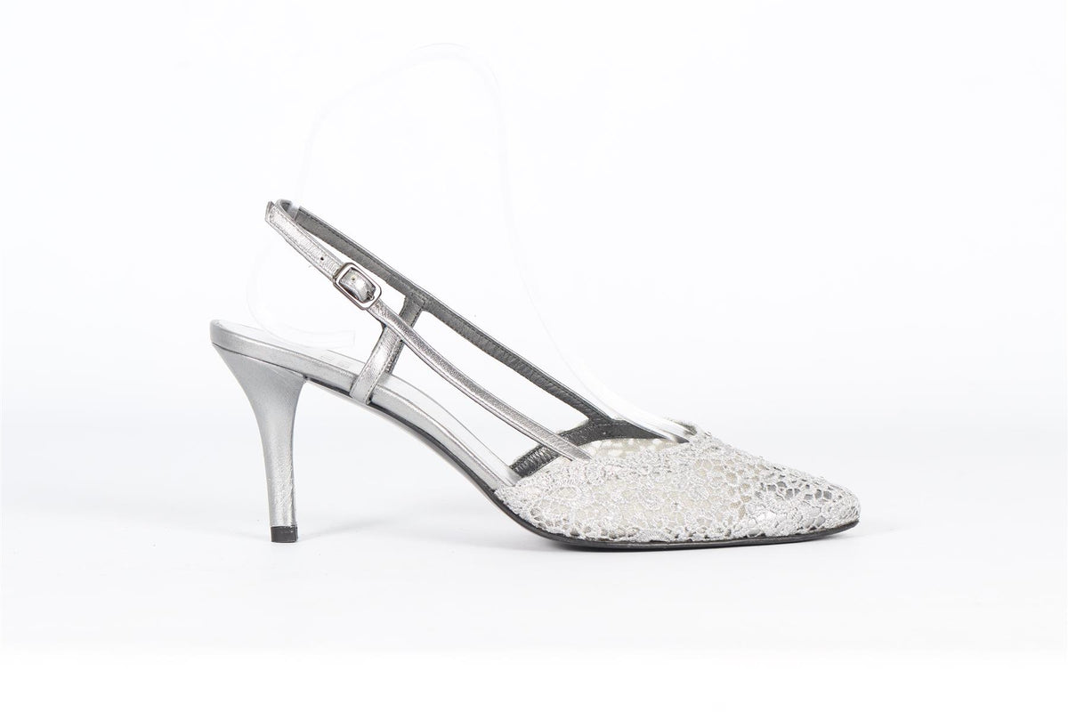 STUART WEITZMAN VINTAGE LACE AND LEATHER SLINGBACK PUMPS EU 37 UK 4 US 7