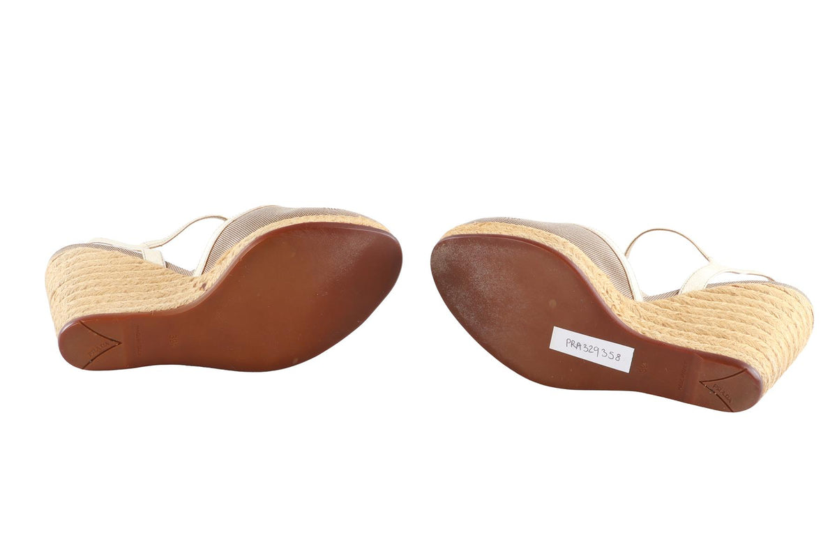 PRADA BEIGE WOVEN WEDGE SANDALS EU 39.5 UK 6.5 US 9.5