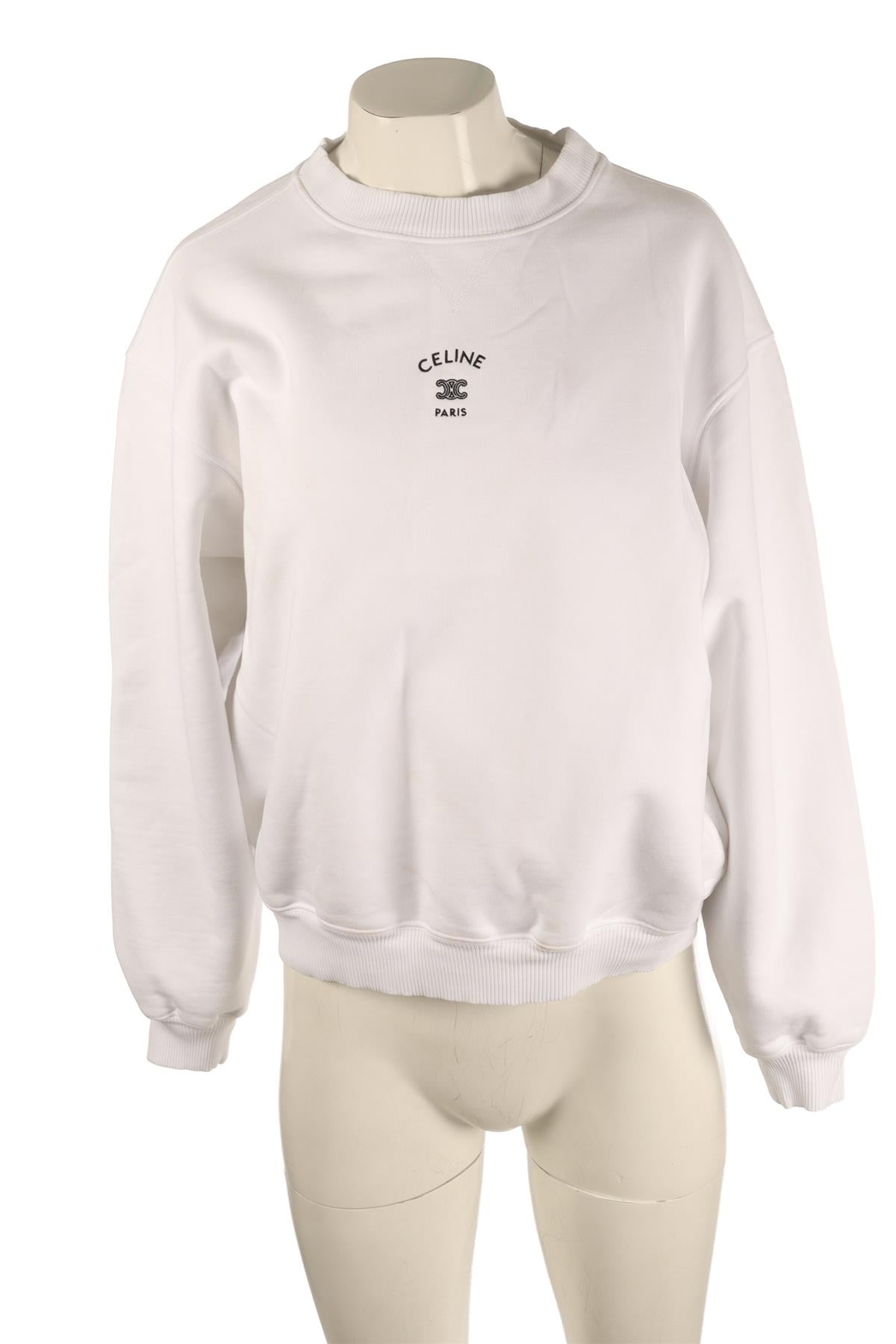 CELINE WHITE COTTON SWEATSHIRT SMALL
