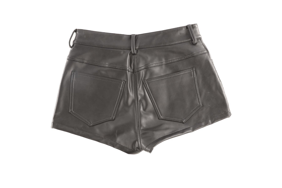 NORMA KAMALI BLACK FAUX LEATHER SHORTS SMALL