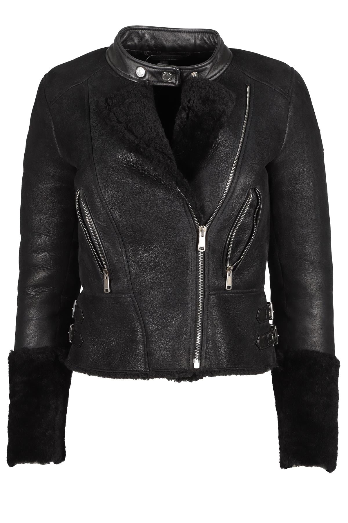 BELSTAFF BLACK SHEARLING JACKET IT 36 UK 4