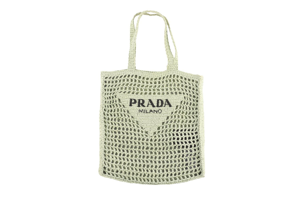 PRADA GREEN RAFFIA TOTE BAG