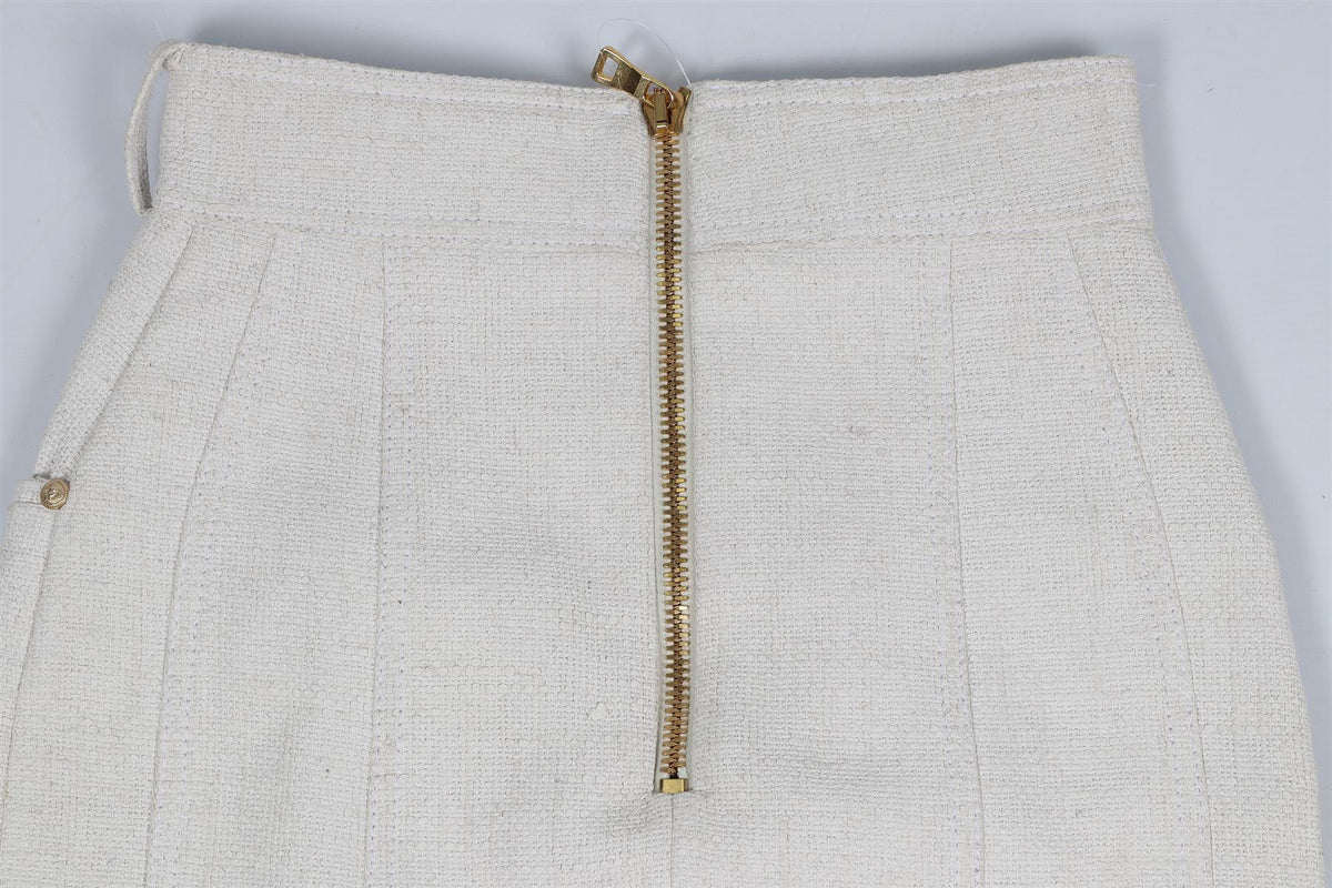BALMAIN COTTON AND LINEN BLEND MINI SKIRT FR 36 UK 8