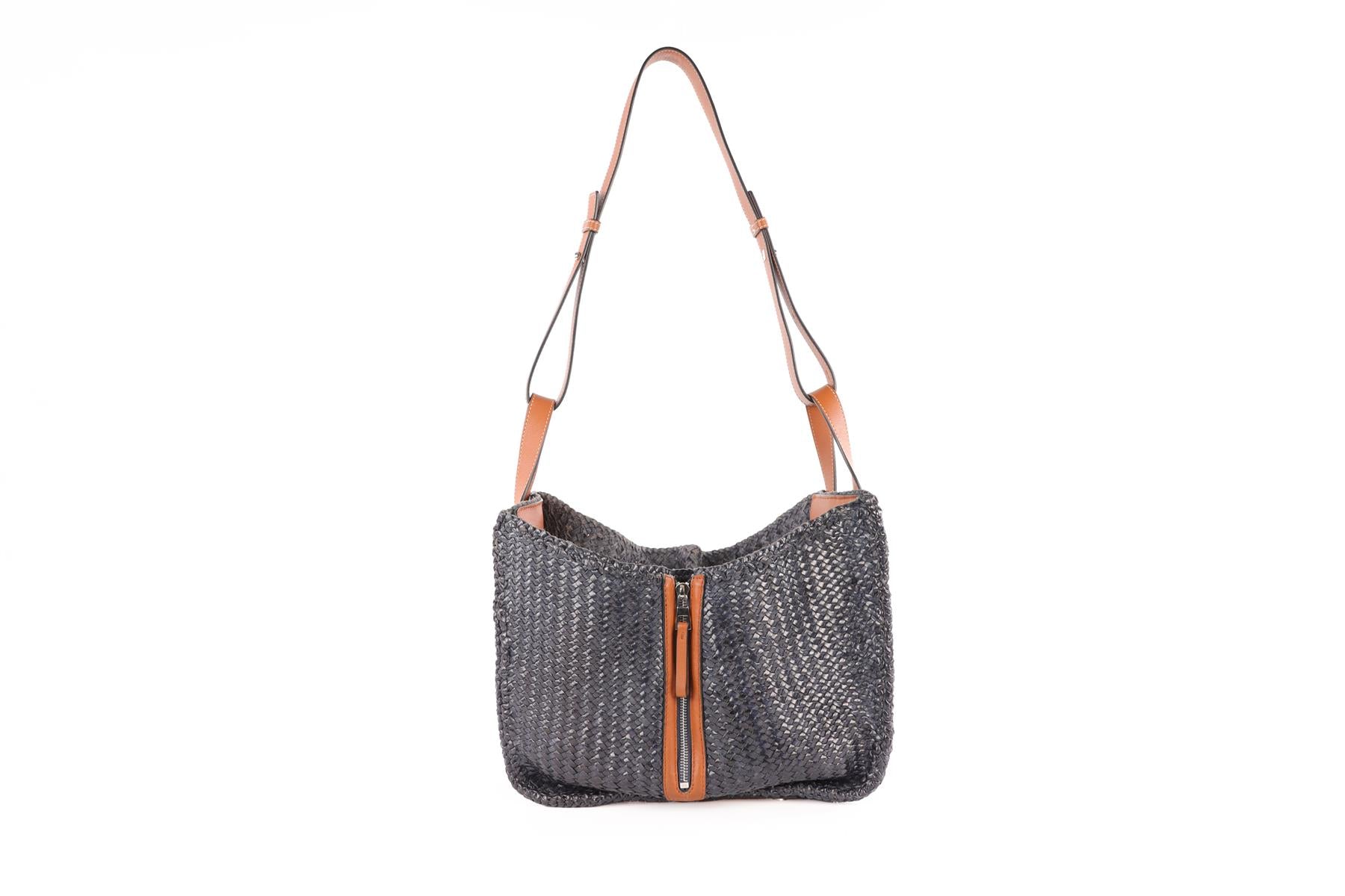 LOEWE NAVY HAMMOCK MEDIUM LEATHER TOTE BAG