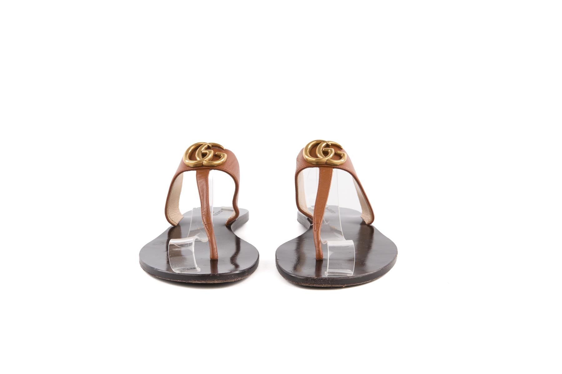 GUCCI BROWN GG LEATHER THONG SANDALS EU 38.5 UK 5.5 US 8.5
